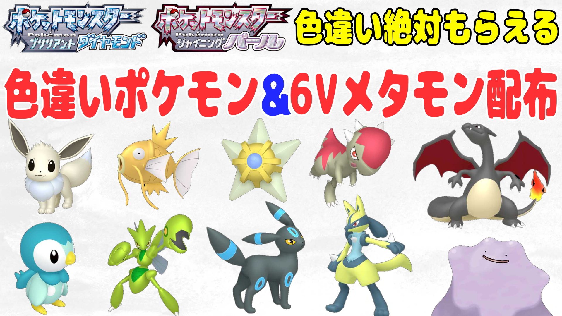 グラロイド 夜 深夜のゲーム配信 本日21時よりyou Tubeでポケモン ダイパリメイク 色違い 6vメタモン配布会です 抽選でランダムに配布 貴重な色ポケ多数 いつもの人も初めての人も気軽にご参加ください 待ってます T Co Eatcyyltli