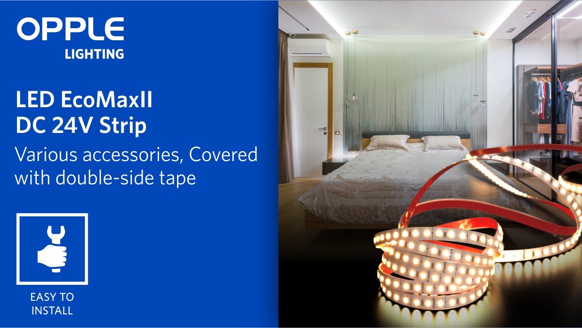 Oppleindia's tweet photo. OPPLE LED EcoMaxII DC 24V Strip is easy to install for concealed lighting applications at places like hotels, restaurants, homes, or shopping malls.
#LEDStrip #StripLight #LedStripLight #ConcealLighting #LedLight #LEDLights #OPPLELED https://t.co/cpd3PLsgIE