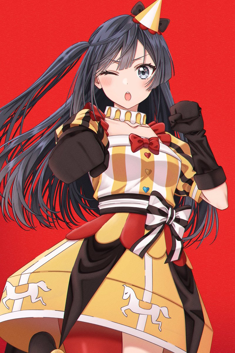 yuuki setsuna (love live!) 1girl black hair solo long hair hat one side up one eye closed  illustration images