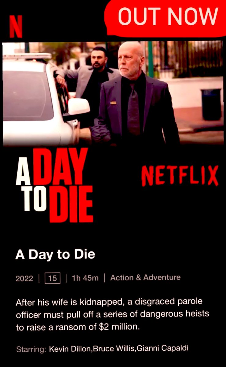 A Day to Die out now on <a href="/netflix/">Netflix</a> in UK
 
Get the popcorn out 🍿
#BruceWillis #kevindillon <a href="/OfficialGianni/">Gianni Capaldi</a> #FrankGrillo

#celtic connection