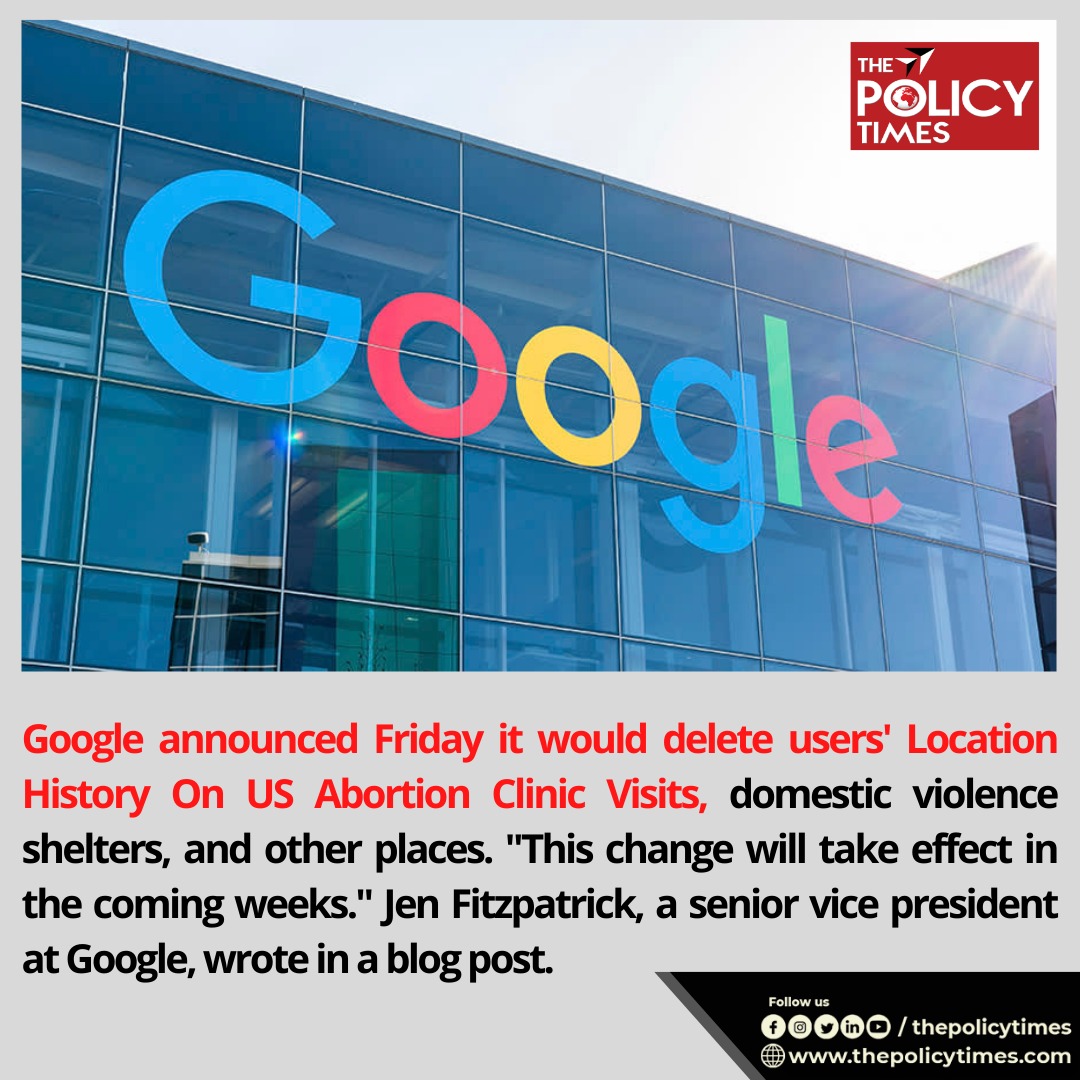 thepolicytimes's tweet photo. Google announced Friday it would delete users' Location History On US Abortion Clinic Visits, domestic violence shelters, and other places.
#googleanalytics #jenfitzpatrick #LocationHistory #googlehistory #googlelocation @Google @googlemaps https://t.co/TLeXNgbQXJ
