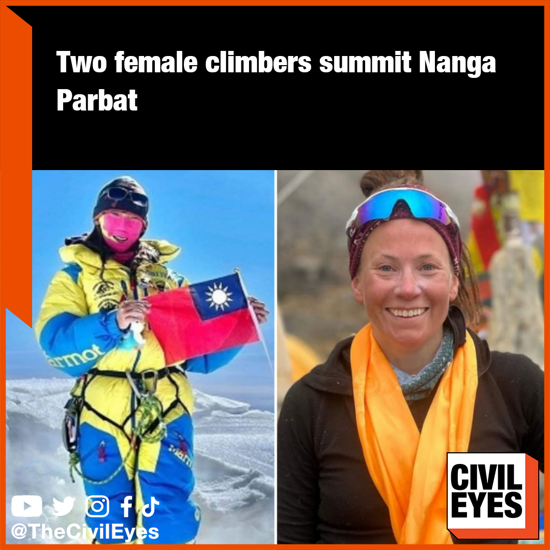 Two foreign female climbers successfully summited #NangaParbat, the world’s ninth-highest peak at 8,126m making it the first major summit of the season. Climbers #KristinHarila of Norway and #GraceTseng of Taiwan reached the top this morning at around 11:00am. #theCivileyes