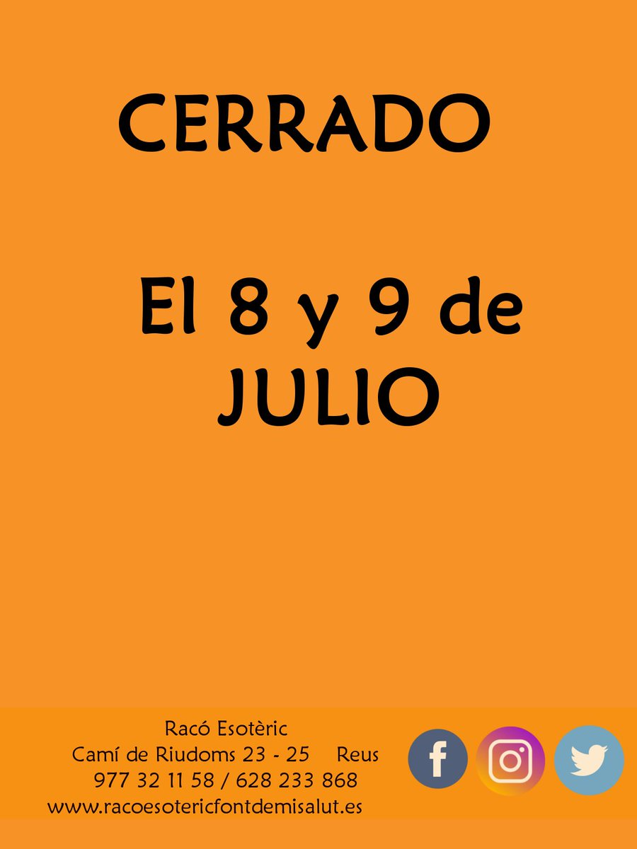 Raco_Esoteric's tweet photo. ⚠️AVISO⚠️

El viernes 8 y sábado 9 estaremos cerrados.

¡Gracias! :) https://t.co/eFpZ52LaBD