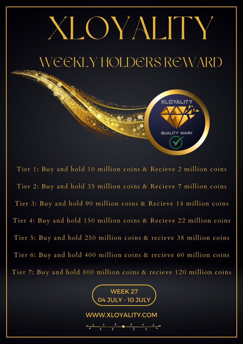 xloyality_Army's tweet photo. 👑XLoyalitY Holders Reward👑🎁

📆 Week 27,snapshot &amp; drop

⚜️Weekly reward for holders 

⚜️Trustline 
https://t.co/hWVe6MVn8L

⚜️Buy on Xumm dex &amp; Sologenic
https://t.co/8E7TBjTmsn

⚜️Retweet and like❤️
#Rewards #AirdropCrypto #Airdrop @xloyality_team @ArjanXRP589 @Jorny37027973 https://t.co/W0jrRfwClM
