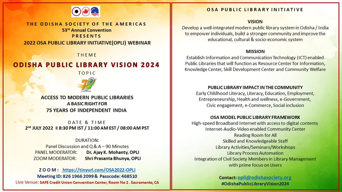NiraMohapatra's tweet photo. #ପାଠାଗାର_ଆମ_ଅଧିକାର
#OdishaPublicLibraryVision2024
All #LibraryLovers, #LISprofessionals, #LISfaculty, #LISstudents of Odisha are requested to join today (02.07.22) 8.30 PM in OSA 2022-OPLI
Link: https://t.co/LMFWsSMCXk
ID: 82619662099
PW:468510
@OLA_BBSR @Lib_Movement_OD https://t.co/jeeXxDM88g