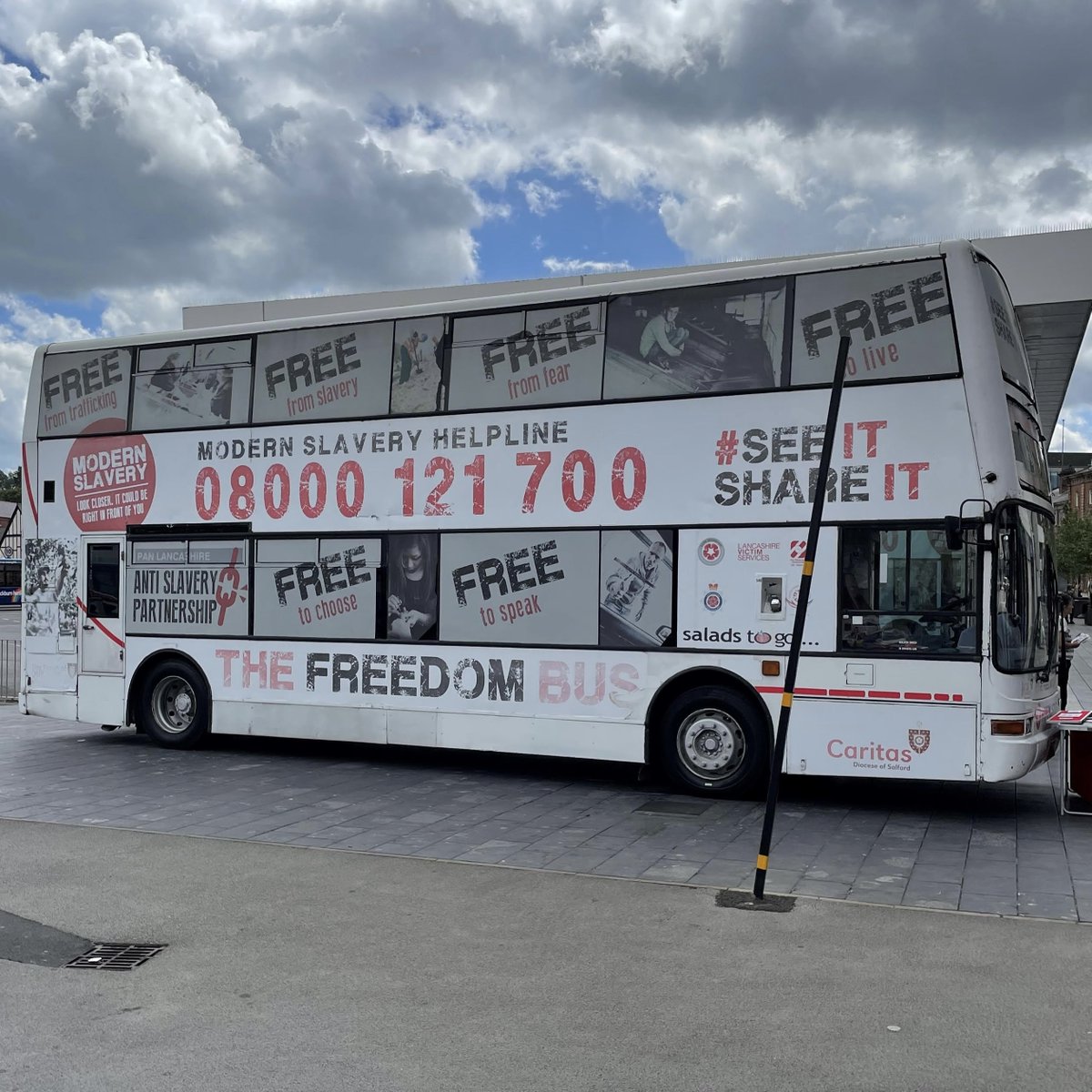 theclewer's tweet photo. Last Saturday our friends @PLASPSupport ran an Anti-Slavery Roadshow in Blackburn with the Freedom Bus raising awareness of #ModernSlavery within the local community. Have you spotted the #FreedomBus around the UK? https://t.co/v4ik1r9Vkf