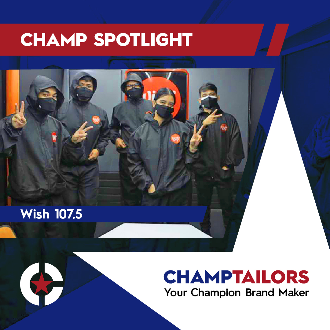 champtailors's tweet photo. The gang at Wish 107.5 looking cool with their custom made PPE Jackets by #ChampTailors 🙌 Do you want something like this? Message us to know more. #CustomClothing #CustomApparel #TeamWear #CustomMerch #ClientFeature https://t.co/E92Kg1FrjR