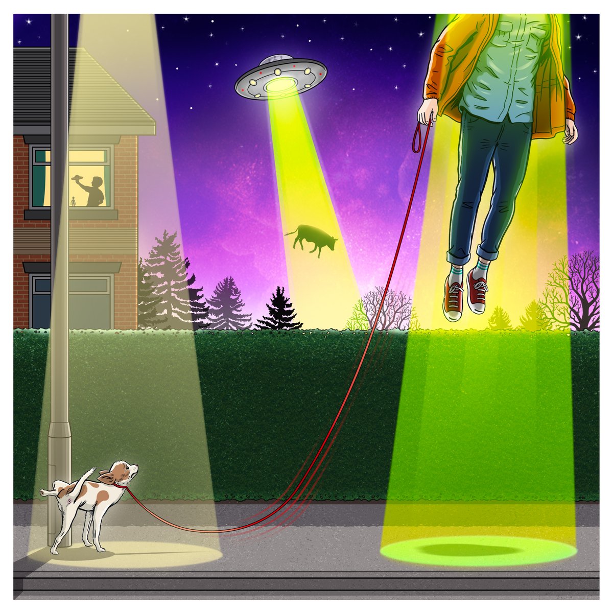 Here's my #illustration (just for fun) inspired by World #UFO Day. 
July 2nd is the supposed UFO crash in the 1947 Roswell incident. 
People gather to watch the skies for #UFOs... 

#aliens #alien #space #life #outerspace #lifeonmars #spaceship #roswell #illustrator #dog #doggy