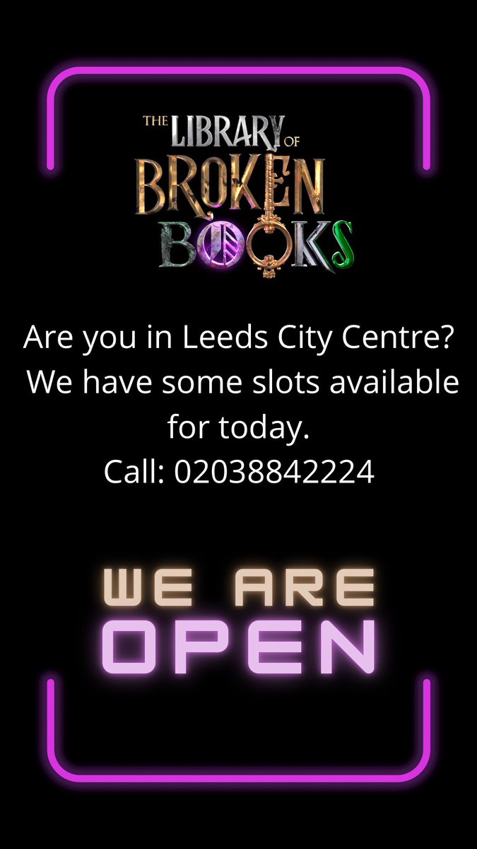 TickTockUnlock's tweet image. UK's new format of escape rooms. The Library of Broken Books. We are not a traditional escape room we are different. Multiple stories, collect magical keys and get on the leader board to compete.