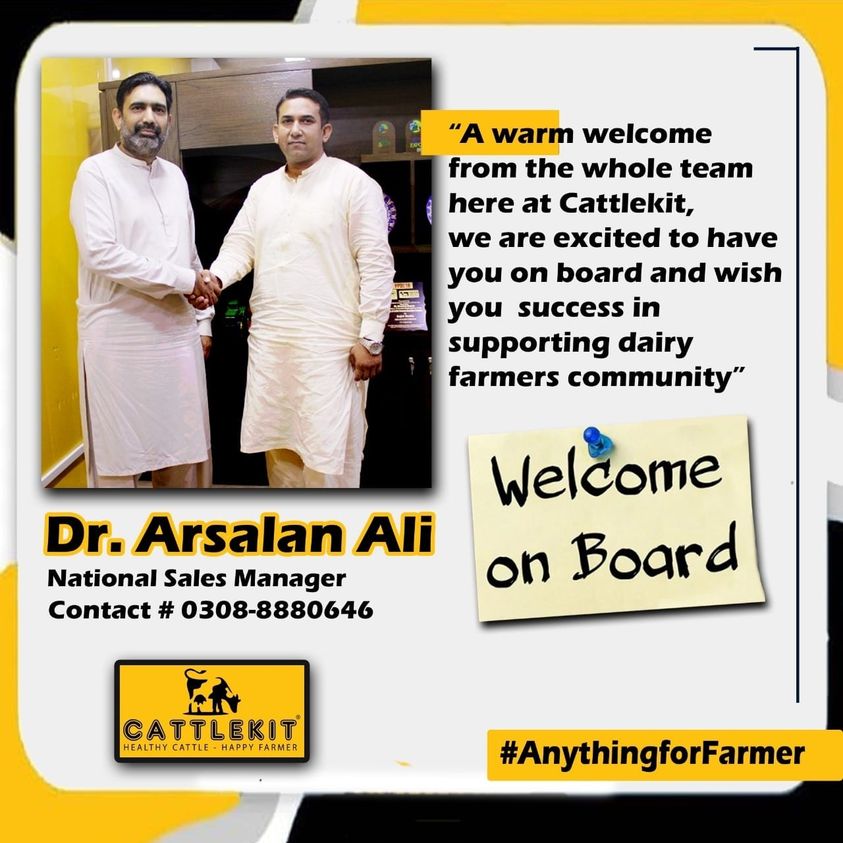 CattlekitP's tweet photo. WELCOME on Board !!!!!
DR. ARSALAN ALI
NATIONAL SALES MANAGER

A warm welcome from the whole team here at Cattlekit, we are excited to have you on board and wish you success in supporting dairy farmers community...

CATTLEKIT
Healthy Cattle, Happy Farmer
#Anythingforfarmer https://t.co/ZX1Hm5vY1d