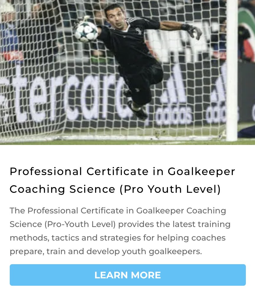 ⚽️🧤Professional Certificate Goalkeeper Coaching Science - Pro Youth Level

Course covers the following key areas of Youth Goalkeeper Development:

• The role of the GK coach
• Goalkeeper development in a team
• Youth GK development
Plus much more...

isspf.com/online-goalkee…