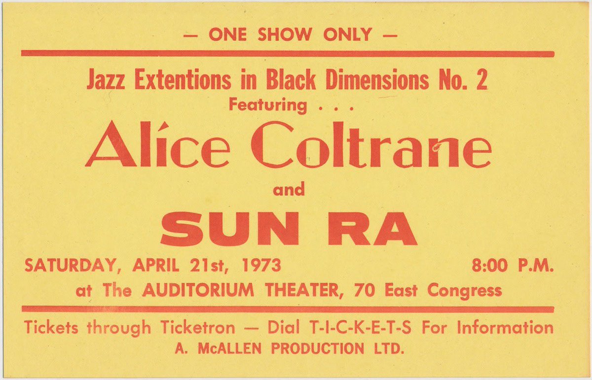 Sun Ra and Alice Coltrane - Jazz Extensions in Black Dimensions No2. - Sat April 21 1973 at the Auditorium Theater in Chicago.