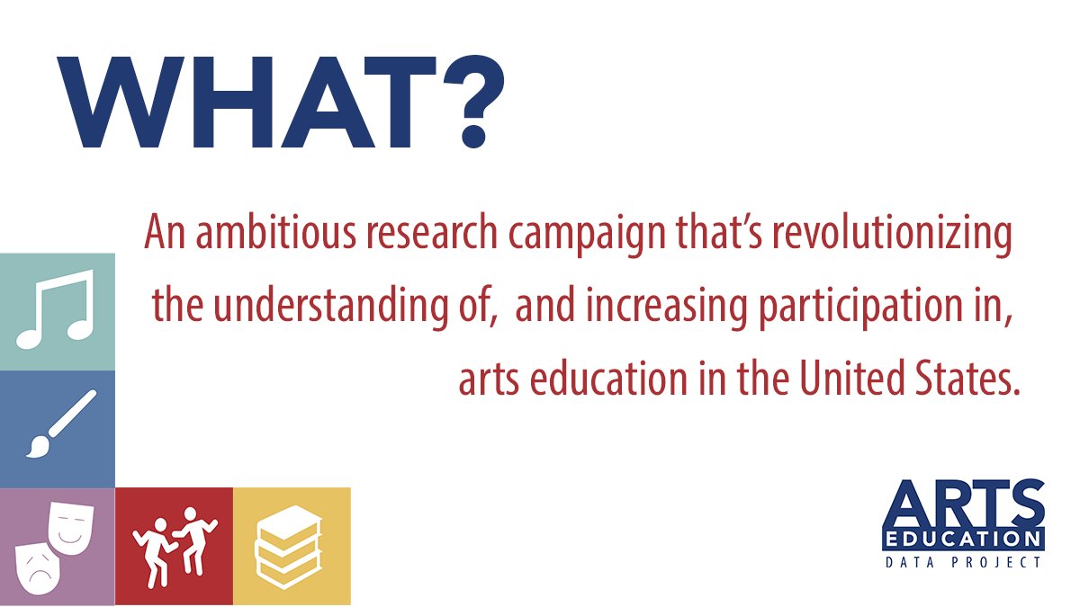 The #ArtsEdData Project's ultimate goal is for data to be the catalyst to drive changes in arts education that will lead to increased student participation across the nation.

Learn more: bit.ly/3OMviah

#ArtsEducation #MusicEducation #VisualArt #Theatre #ArtsEd #MusicEd