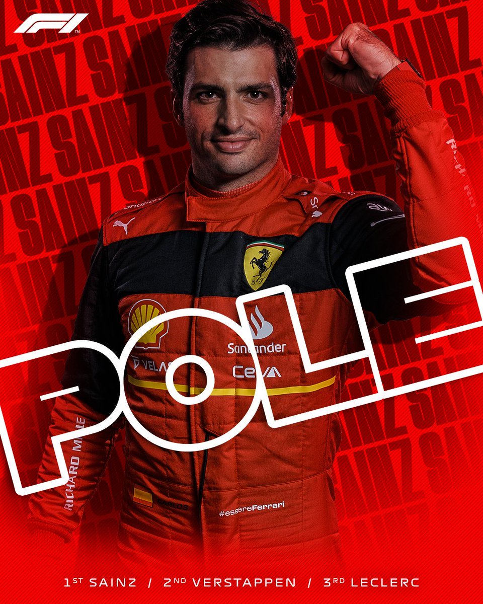 F1Tornello's tweet photo. #F1 Impresionante pole de Carlos Sainz bajo la lluvia en el #BritishGP. Superó en el final a Verstappen que había dominado. Ambos largarán en primera fila. Detrás, Leclerc y Pérez en segunda y Hamilton con Norris en tercera. 
Vía @F1 https://t.co/ZgorGiMSrD