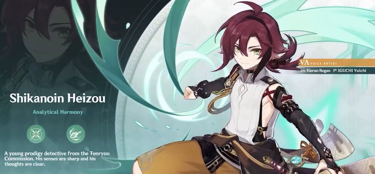 I just got the okay to talk about this:

“The name’s Shikanoin Heizou, sharpest and most successful detective on the squad!” 🕵️🔎📕

I’m the official voice of Shikanoin Heizou in Genshin Impact! Hope you enjoy! 😊