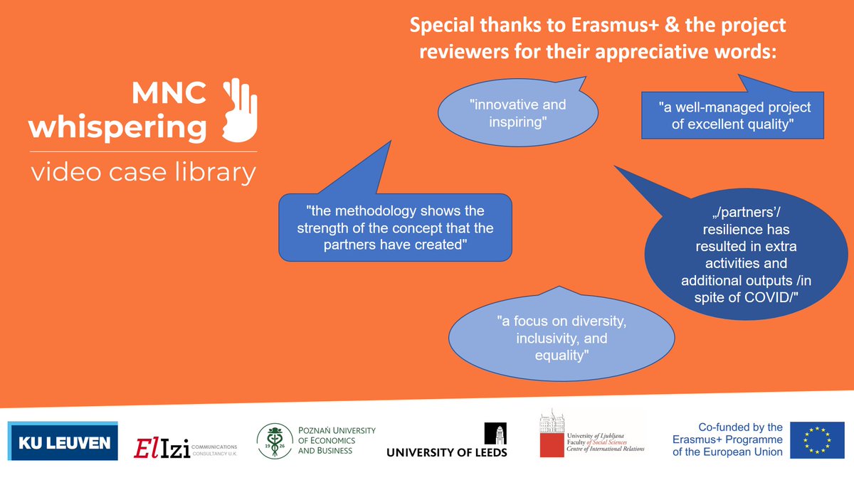 Special thanks to Erasmus+ &amp; the project reviewers for their appreciative words about <a href="/MncWhispering/">MNCWhispering</a>.

#MNCwhispering #InternationalBusiness #InnovativeTeaching #eLearning #OnlineLearning #videocases #highereducation #Erasmusplus #OER