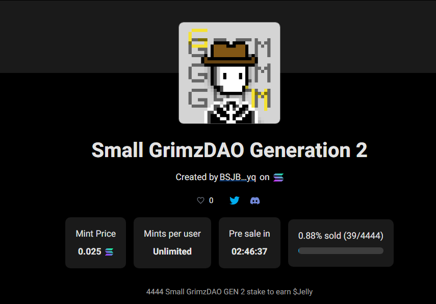 Small GrimzDAO GEN 2 will launch 2PM UTC. 

Official Mint link: launchmynft.io/collections/BS…

Join Discord: discord.gg/Qfzcn2VBJm

#SolanaNFTs #NFT #NFTs #NFTGiveaway #NFTGiveaways #nftart #NFTCommmunity