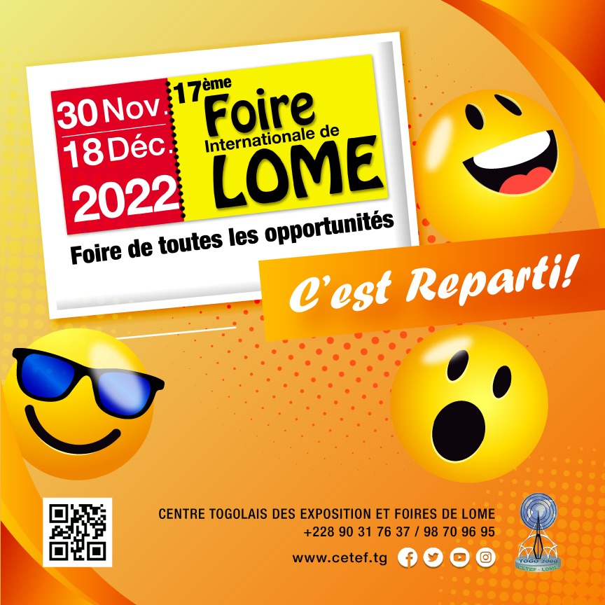 FabriceAtchrimi's tweet photo. La 17ème Foire Internationale de Lomé vous ouvre ses portes du 30 novembre au 18 décembre 2022
Soyez prêt à vivre des moments exceptionnels.
La Foire Internationale de Lomé, Foire de toutes les opportunités !
#FIL17 #TgTwittos
#CetefLome
#Togo2000 https://t.co/FkE1dE0ndY