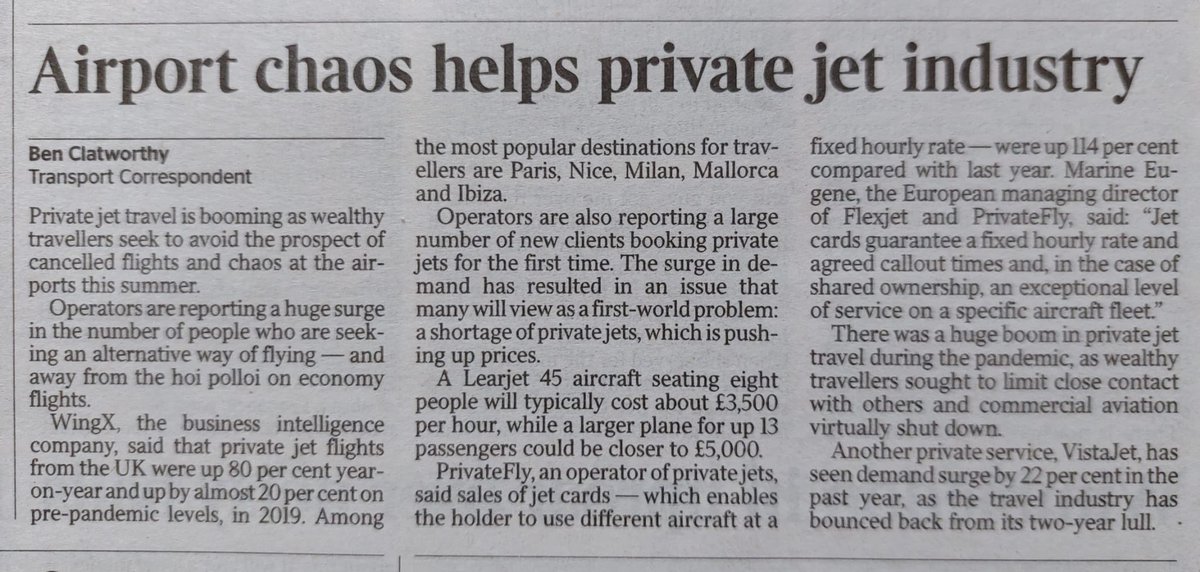More of the super rich polluter elite are avoiding summer airport chaos by taking private jets…

…whilst creating climate chaos for the rest of us. 

#FlyingToExtinction #PrivateFlightsCostTheEarth
#StopPrivateFlightsNow