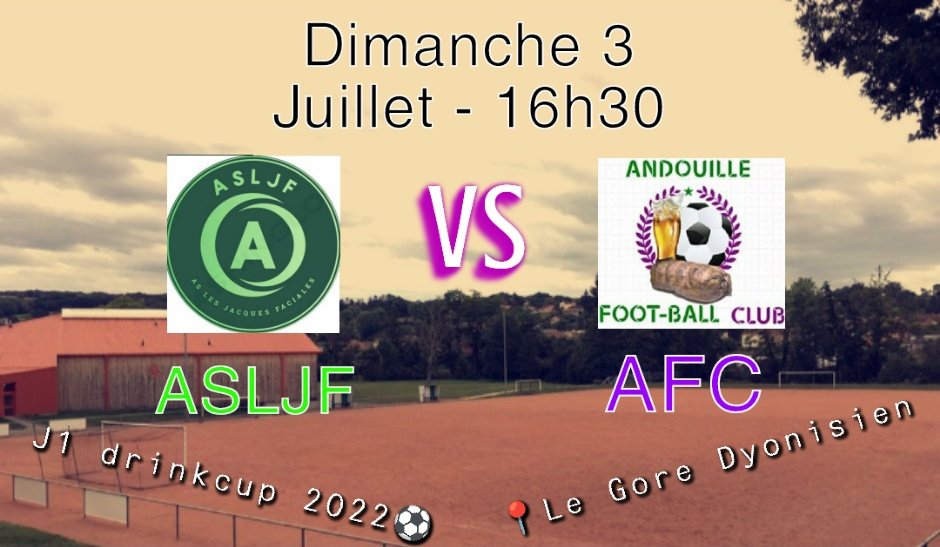 🚨MATCH OFFICIEL🚨

Le 1er match de la <a href="/Drink_Cup51/">DrinkCup</a> aura lieu ce dimanche à 16h30 contre <a href="/LJacquesFaciale/">Les Jacques Faciales</a> à Saint Denis de Cabanne📍

Nous vous attendons nombreux (ses) pour encourager nos andouilles qui auront à cœur de faire taire les critiques des derniers mois.

Let's goo⚽💪