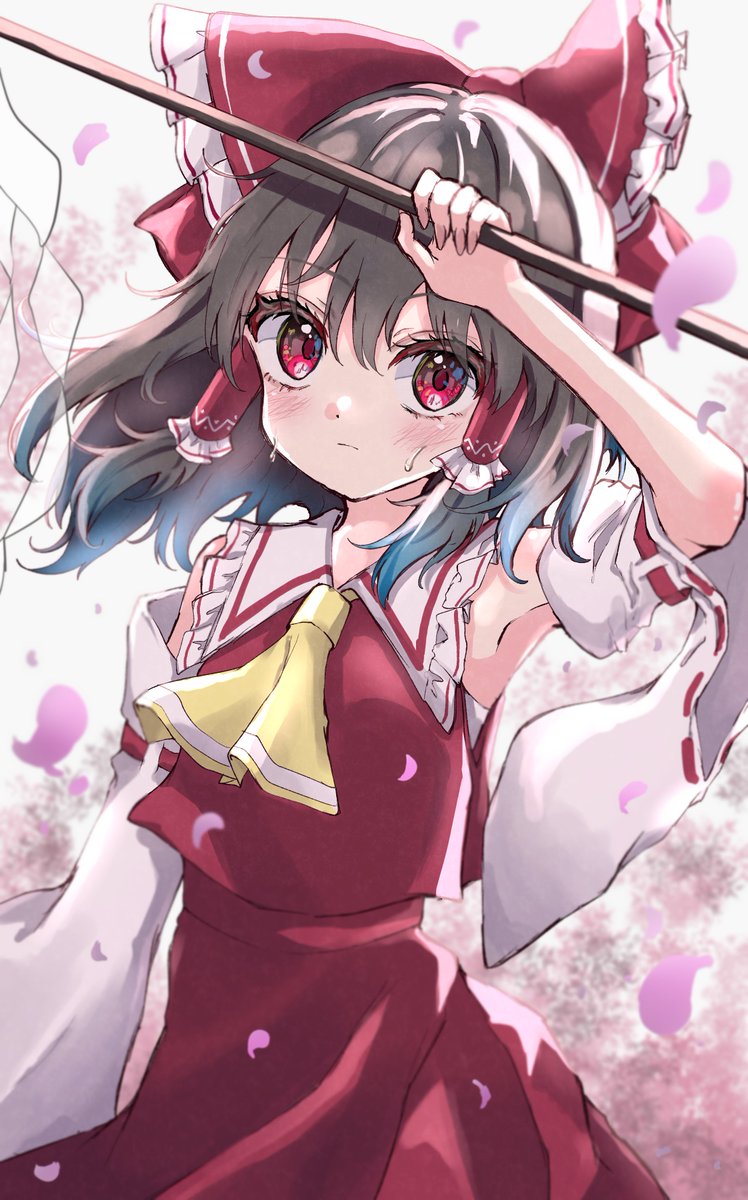 hakurei reimu 1girl solo bow red bow gohei detached sleeves hair tubes  illustration images