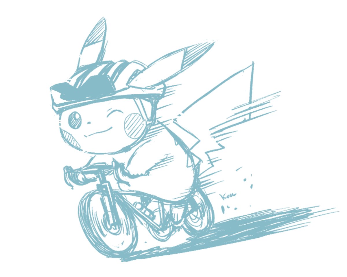 pikachu no humans pokemon (creature) monochrome one eye closed ground vehicle bicycle solo  illustration images