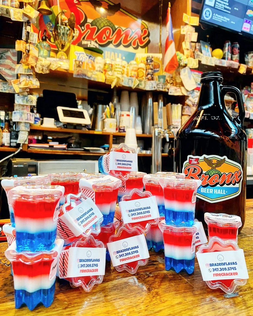BronxBeerHall's tweet photo. Kick off your weekend with Firecracker Jello Shots from our friends at Brazen Flavas!! Then load up on Summer Lushies, Growlers To-Go &amp; Mix &amp; Match 4 &amp; 6-Packs! 

Visit https://t.co/2nM2f2gg0Z for a full can list. 

The @BronxBeerHall is open today from 12PM to 8PM. https://t.co/0VAEfDzwYW