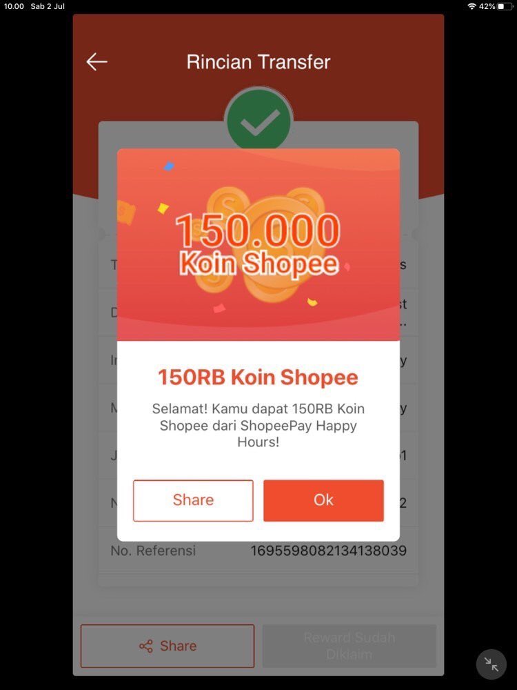 watermarkchan's tweet photo. shopeepay happy hour bnr2 bikin happy. speechless bgt ternyata hari ini dpt 450k 😭, ini aku ikut 3 sesi &amp; setiap sesinya dpt 150k koin shopee hamdallah! 😭💗

karena rezeki yg luar biasa iniii, aku mau GA saldo shopeepay buat 2 orang yaa. syaratnya like + rt ajaa, makasiii! 🥺💗 https://t.co/koiK2gB778