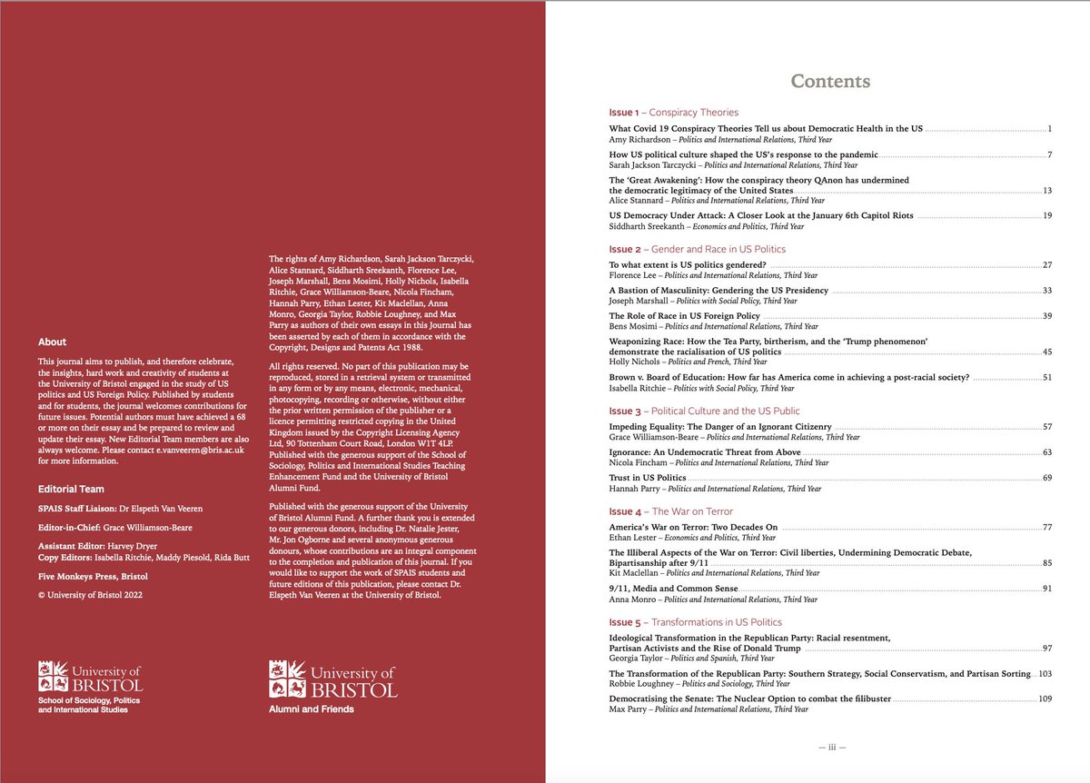 We did it! Another year, and a new edition of FRONTIERS, the undergrad journal of US politics and society is out, 2022 vol.5. A bumper volume highlighting the exceptional essays of our super talented and hardworking <a href="/SpaisStudents/">Bristol SPAIS Students</a> edited by Grace Williamson-Beare and <a href="/HarvDryer/">Harvey</a>
