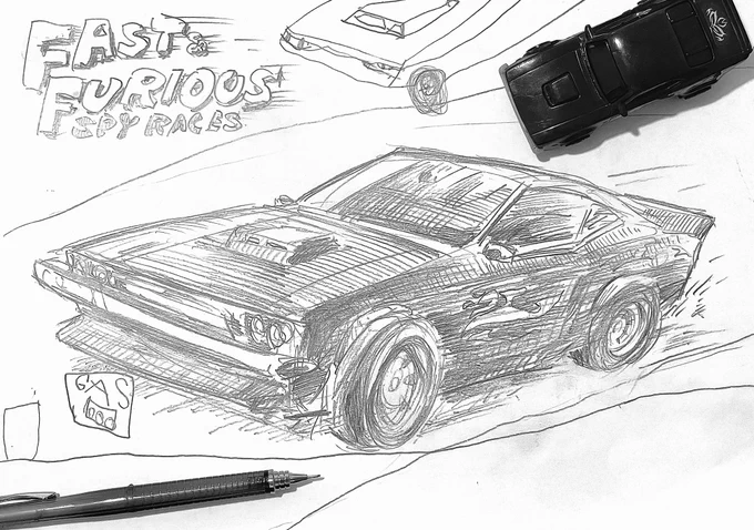息子と一緒に『ワイルドスピード  スパイレーサーズ』の主人公トニーの車、イオンモーターズスレッシャーを描きました。#息子とお絵描き #マイルドスピード 