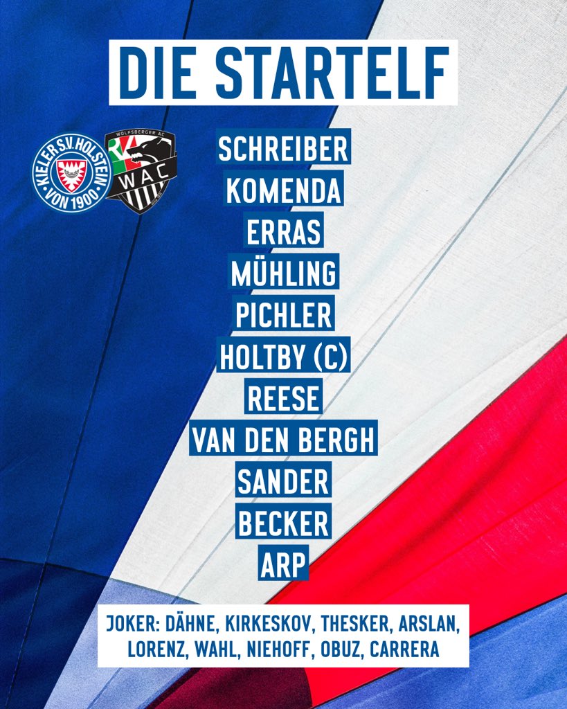 Holstein_Kiel's tweet photo. Unsere Startelf im letzten Testspiel des Trainingslagers: Schreiber, Komenda, Erras, Mühling, Pichler, Holtby, Reese, van den Bergh, Sander, Becker, Arp. 📋
_
#KSVWAC #AhoiAustria https://t.co/gUdFAqCAWJ