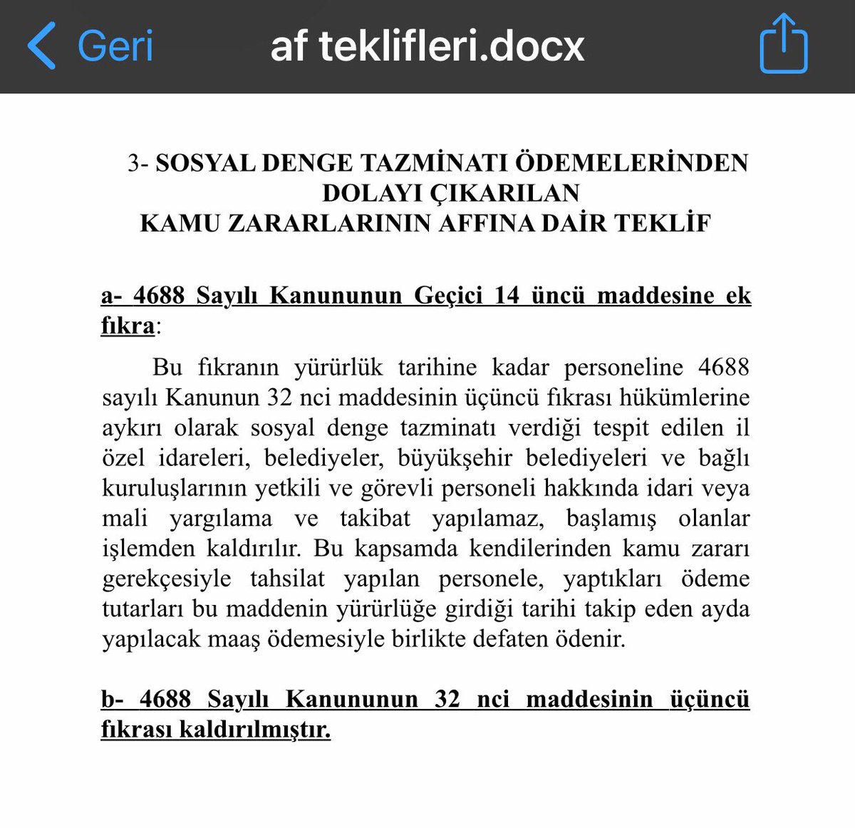 Patenti <a href="/Bem_Bir_Sen/">BEM-BİR-SEN</a>’de olan Sosyal Denge Sözleşmelerimize çıkan zimmetlerin AF edilmesi konusunda çalılmalarımızda hayırlı olarak sonuçlanmıştır.

Teklifimiz ve TBMM Genel Kurulundan geçen önerge…

Hayırlı olsun.
<a href="/Bem_Bir_Sen/">BEM-BİR-SEN</a> 
#KazandıranSendika