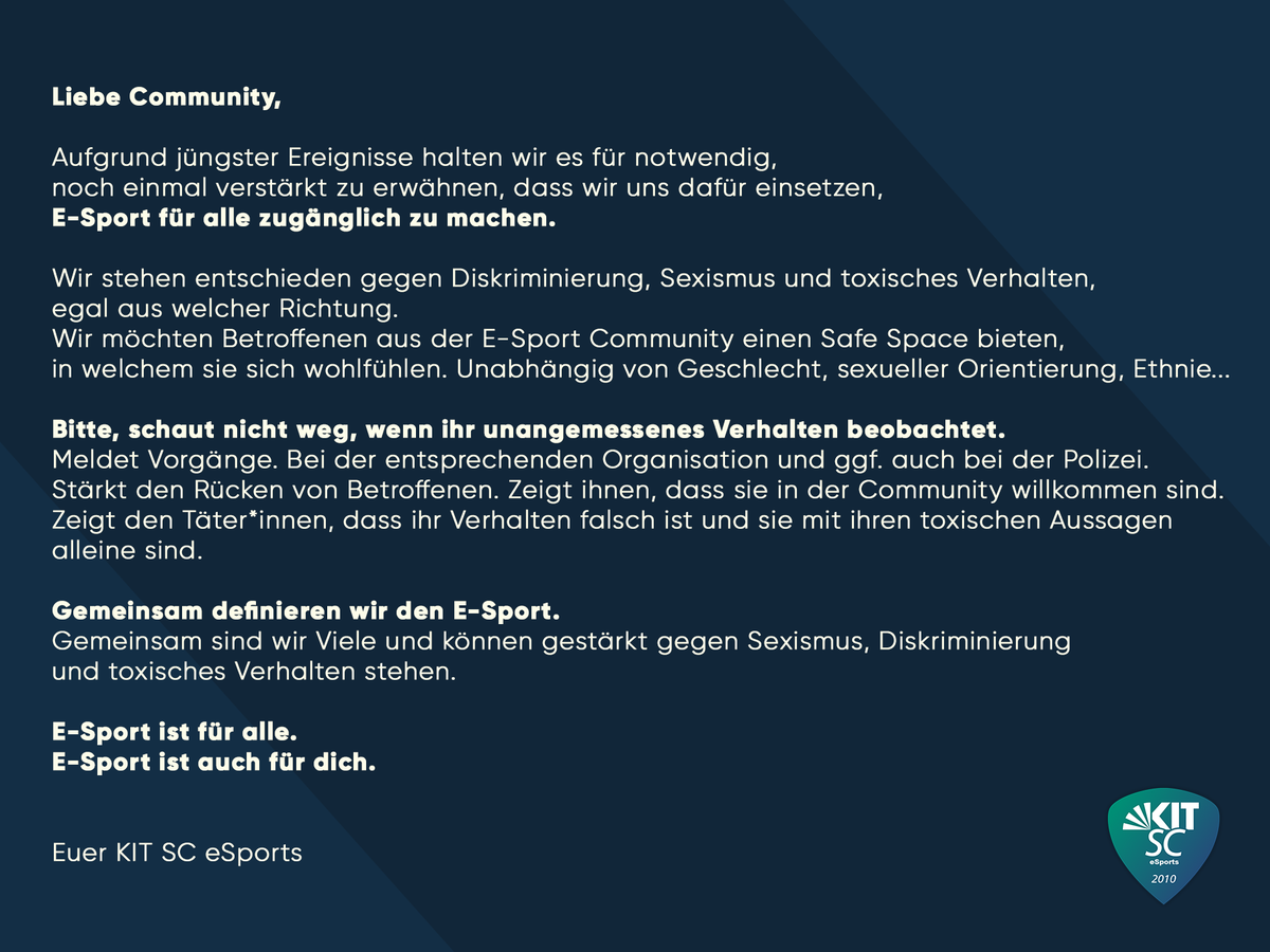 Ein längerer und ernsterer Text der uns sehr am Herzen liegt.

Näher Informationen lassen sich übrigens auch in unserem Leitbild finden 💙
kitsc.gg/leitbild