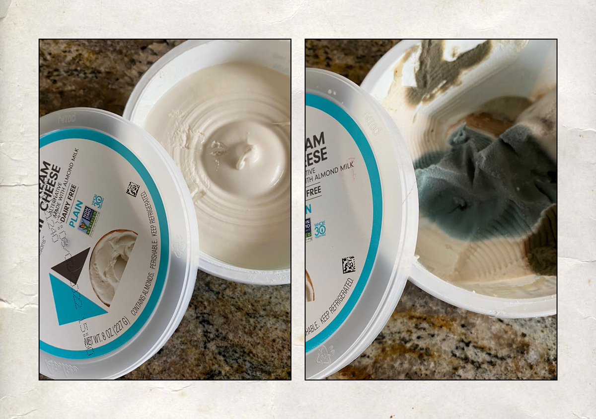 TechGaryBrown's tweet photo. @KiteHillFoods I’ve been trying to find out why my Kite Hill almond milk cream cheese starts getting moldy way ahead of the expiration date, and it’s been happening with about half the ones I buy. I love it, but have to eat it super quick or ELSE! Why?! https://t.co/Ed0byUg1PV