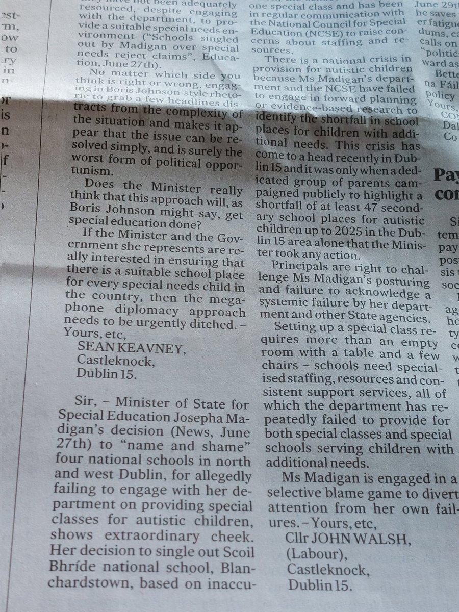 John Walsh (@johnwalshdwest) on Twitter photo Thanks to <a href="/IrishTimes/">The Irish Times</a> for publishing my letter criticising 'naming and shaming' of four national schools by <a href="/josephamadigan/">Josepha Madigan ⚖️✨</a> Minister Madigan should apologise to <a href="/scoilbhrideb/">Scoil Bhríde Buachaillí</a> for her unfounded, divisive comments. Hardly a coincidence that no schools on southside named and shamed. Thanks to <a href="/IrishTimes/">The Irish Times</a> for publishing my letter criticising 'naming and shaming' of four national schools by <a href="/josephamadigan/">Josepha Madigan ⚖️✨</a> Minister Madigan should apologise to <a href="/scoilbhrideb/">Scoil Bhríde Buachaillí</a> for her unfounded, divisive comments. Hardly a coincidence that no schools on southside named and shamed.