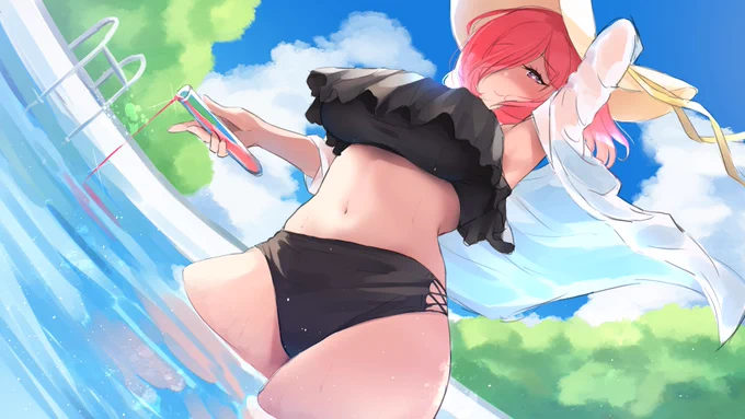 息抜きお絵かき～～!!
たまには布の多い水着にしてみました。 