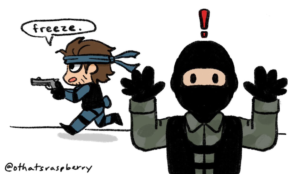 watching @dlimes13 mgs2 run on #sgdq2022 and laughing at how snake holds up the guards while running 😭