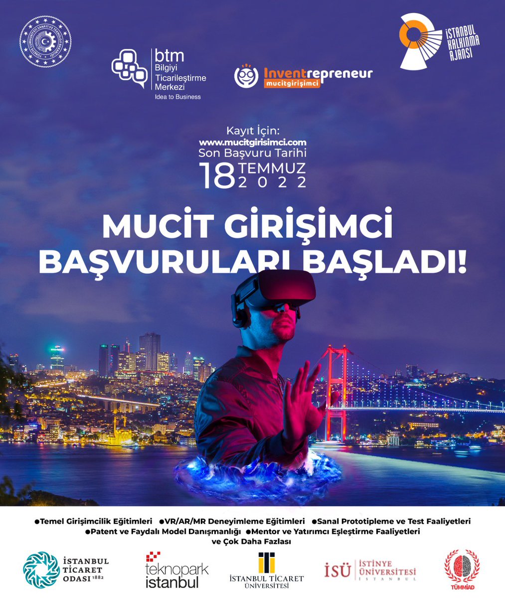 Bilgiyi Ticarileştirme Merkezi (@btmistanbul) on Twitter photo Mucit Girişimci başvuruları başladı!📣
Sen de icadını yatırımcılarla buluşturmak istiyorsan Mucit Girişimci Programı’na başvuru yapmayı unutma!
Son Başvuru Tarihi: 18 Temmuz 2022 Mucit Girişimci başvuruları başladı!📣
Sen de icadını yatırımcılarla buluşturmak istiyorsan Mucit Girişimci Programı’na başvuru yapmayı unutma!
Son Başvuru Tarihi: 18 Temmuz 2022