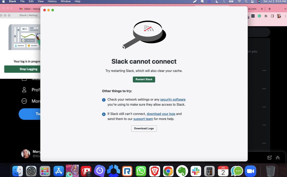 MaryAbelarde's tweet photo. @SlackStatus I already uninstall and reinstall it more than 10 times but still, my slack app won't connect on my Mac. This is so inconvenient on my end, can't connect with my colleagues 😠😤 https://t.co/uN2g2fPfal