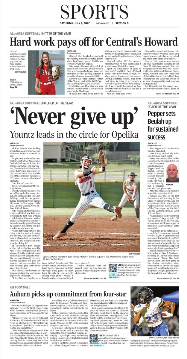 ByJustinLee's tweet photo. 🥎 The 2022 All-Area Softball Team is here! 

Online now and in today's edition of the Opelika-Auburn News:

Congratulations to our area standouts! https://t.co/5UQdqLBy6r