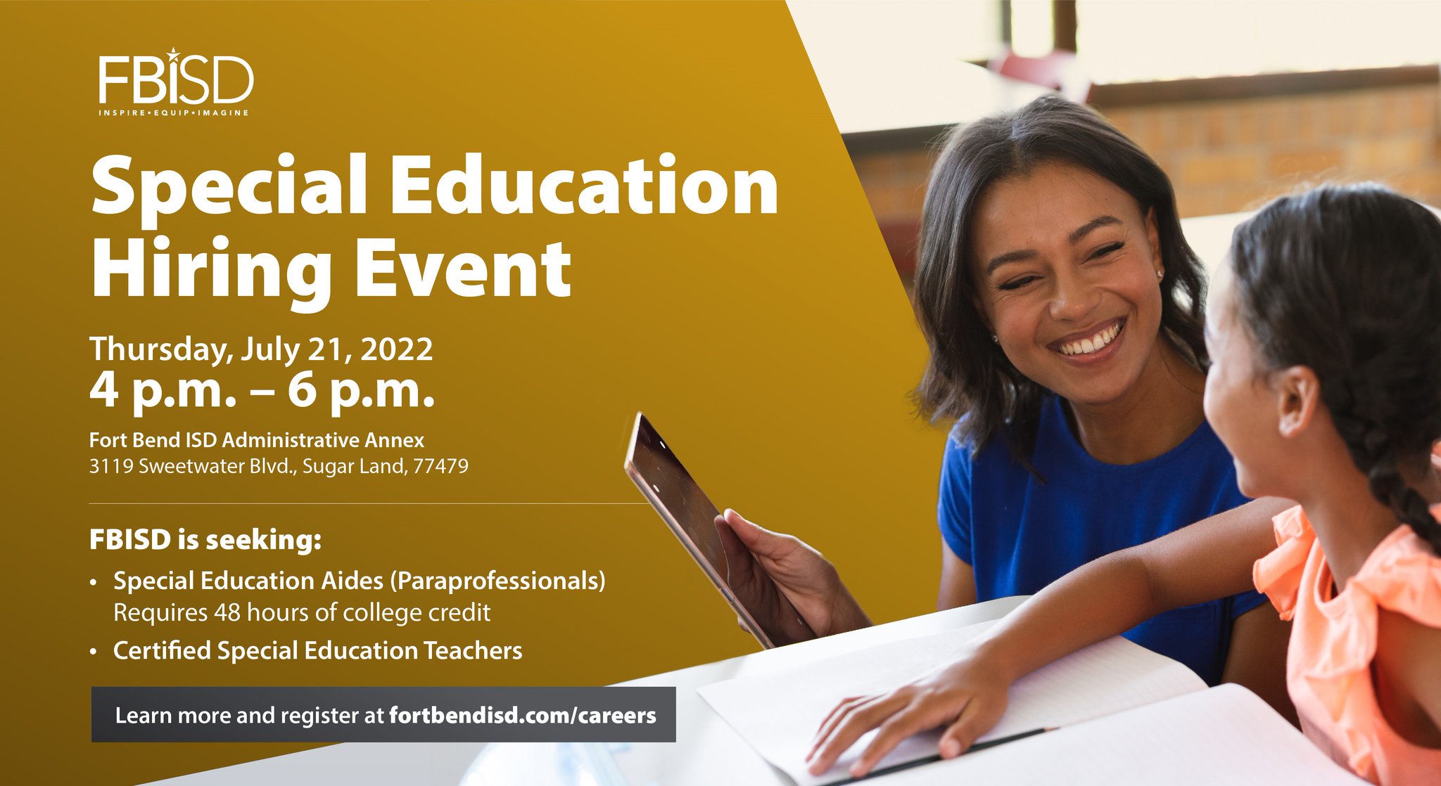 Fort Bend ISD Recruiter on Twitter "Fort Bend ISD is holding a Special