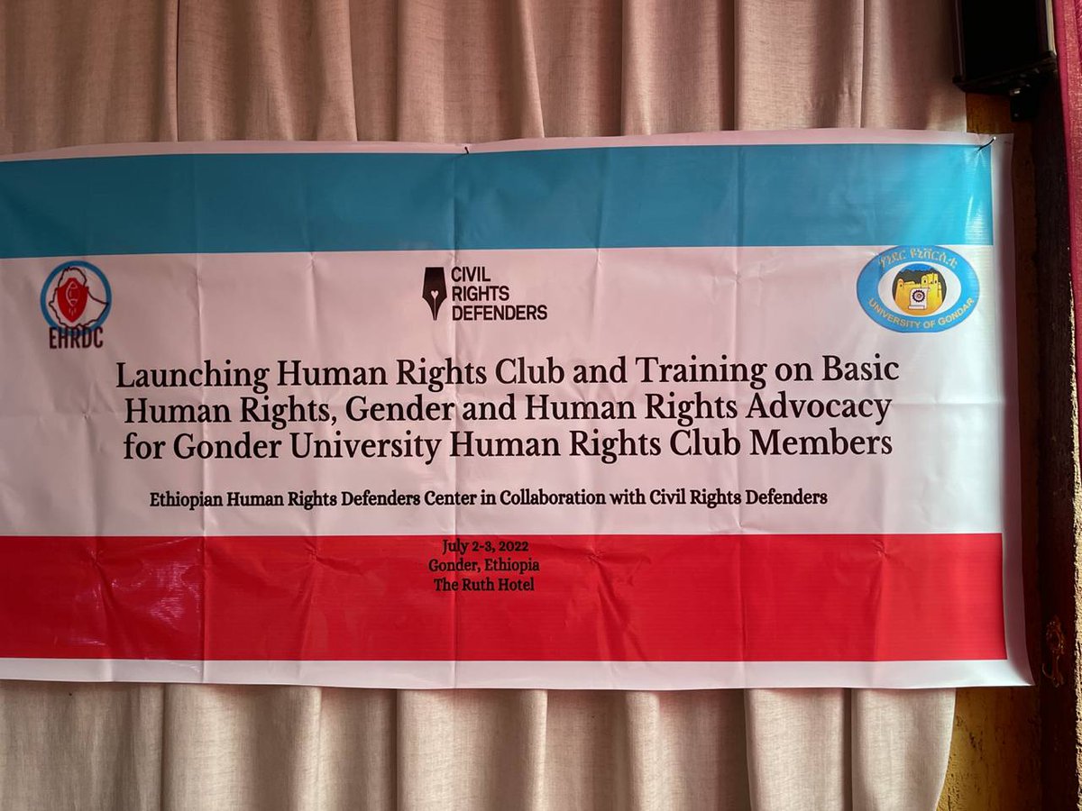 EHRDC is launching Human Rights Clubs at the University of Gondar and providing capacity-building training on basic human rights concepts, gender and human rights advocacy for members of the club in collaboration with Civil Rights Defenders
#HumanRights 
 #HUMANRIGHTSDEFENDERS