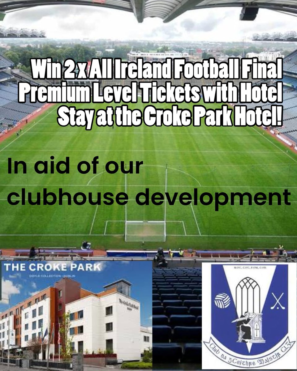 Four Masters GAA (@fourmastersclg) on Twitter photo Win 2 premier level All Ireland Football Final Tickets!!! and an overnight stay in the <a href="/crokeparkhotel/">The Croke Park</a>.
2nd Prize - 2 All Ireland Football Final Tickets.
<a href="/Doiregaa/">Derry GAA</a> <a href="/CoachingGalway/">Galway GAA Coaching & Games</a> <a href="/Kerry_Official/">Kerry GAA</a> <a href="/DubGAAOfficial/">Dublin GAA</a>
Please RT Win 2 premier level All Ireland Football Final Tickets!!! and an overnight stay in the <a href="/crokeparkhotel/">The Croke Park</a>.
2nd Prize - 2 All Ireland Football Final Tickets.
<a href="/Doiregaa/">Derry GAA</a> <a href="/CoachingGalway/">Galway GAA Coaching & Games</a> <a href="/Kerry_Official/">Kerry GAA</a> <a href="/DubGAAOfficial/">Dublin GAA</a>
Please RT