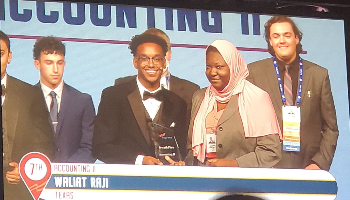 ELSIKFBLA's tweet photo. Congratulations to Elsik Ram Waliat Raji our FBLA President for placing 7th in the Nation for FBLA Accounting II!!!!!! Way to go Waliat! Thank you for taking Elsik to the FBLA Nationals!!! @ElsikHighSchool @AliefCTE @AliefISD https://t.co/z6OTmstcWd