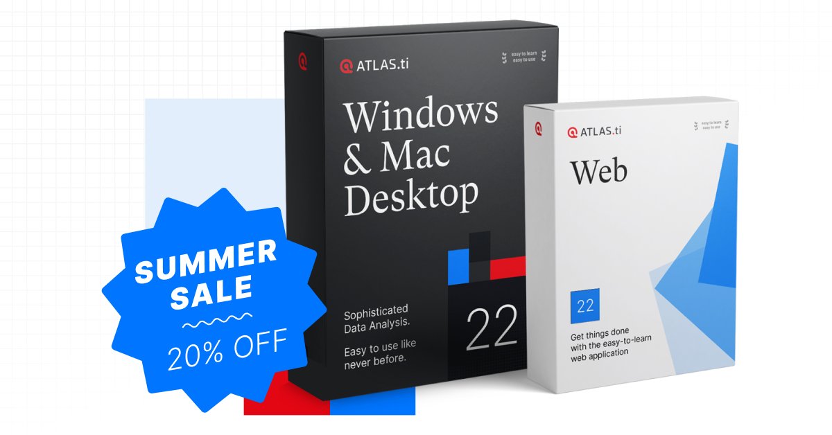 ATLASti's tweet image. #SummerSale deals. We help you uncover actionable insights with intuitive research tools and best-in-class technology. Take advantage of our Summer Sale with #discount code: SUMMER20 bit.ly/3OEKWVA