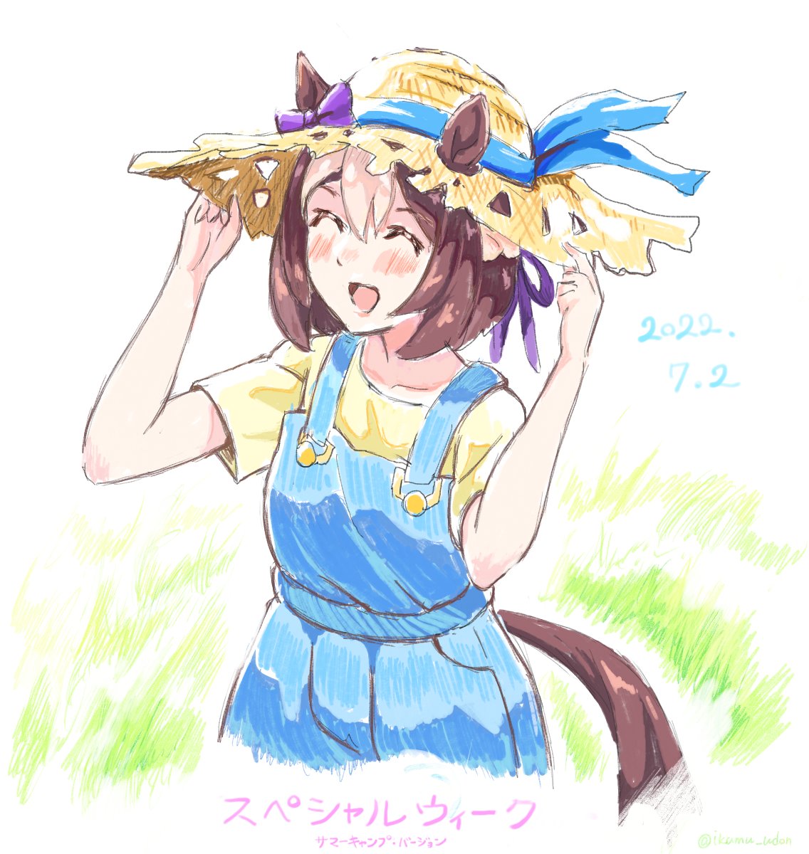 special week (umamusume) 1girl hat animal ears solo horse ears shirt overalls  illustration images