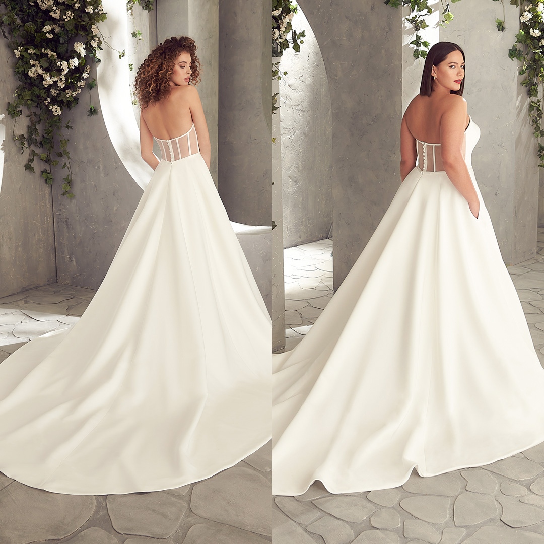 MikaellaBridal's tweet photo. We know that fit is incredibly important to our brides and we believe that all sizes should feel represented in our gowns. That's why we have photographed several dresses, including Mikaella #style2409, in two sizes! #mikaellabridal #straplessweddingdress #classicbride https://t.co/6VZnLrmEXm