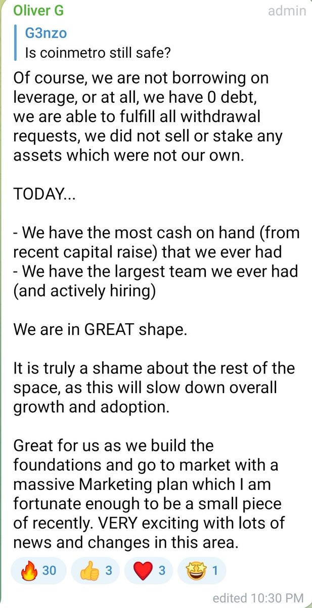 With all the Kucoin FUD going around.. This is why I've always loved <a href="/CoinMetro/">Coinmetro</a> 🔥

- Not borrowing on leverage
- 0 debt
- Can fulfill all withdrawals
- Most cash they've ever had
- Still expanding team
- Upcoming marketing push

Also.. Safe from stable FUD with fiat pairs

$XCM