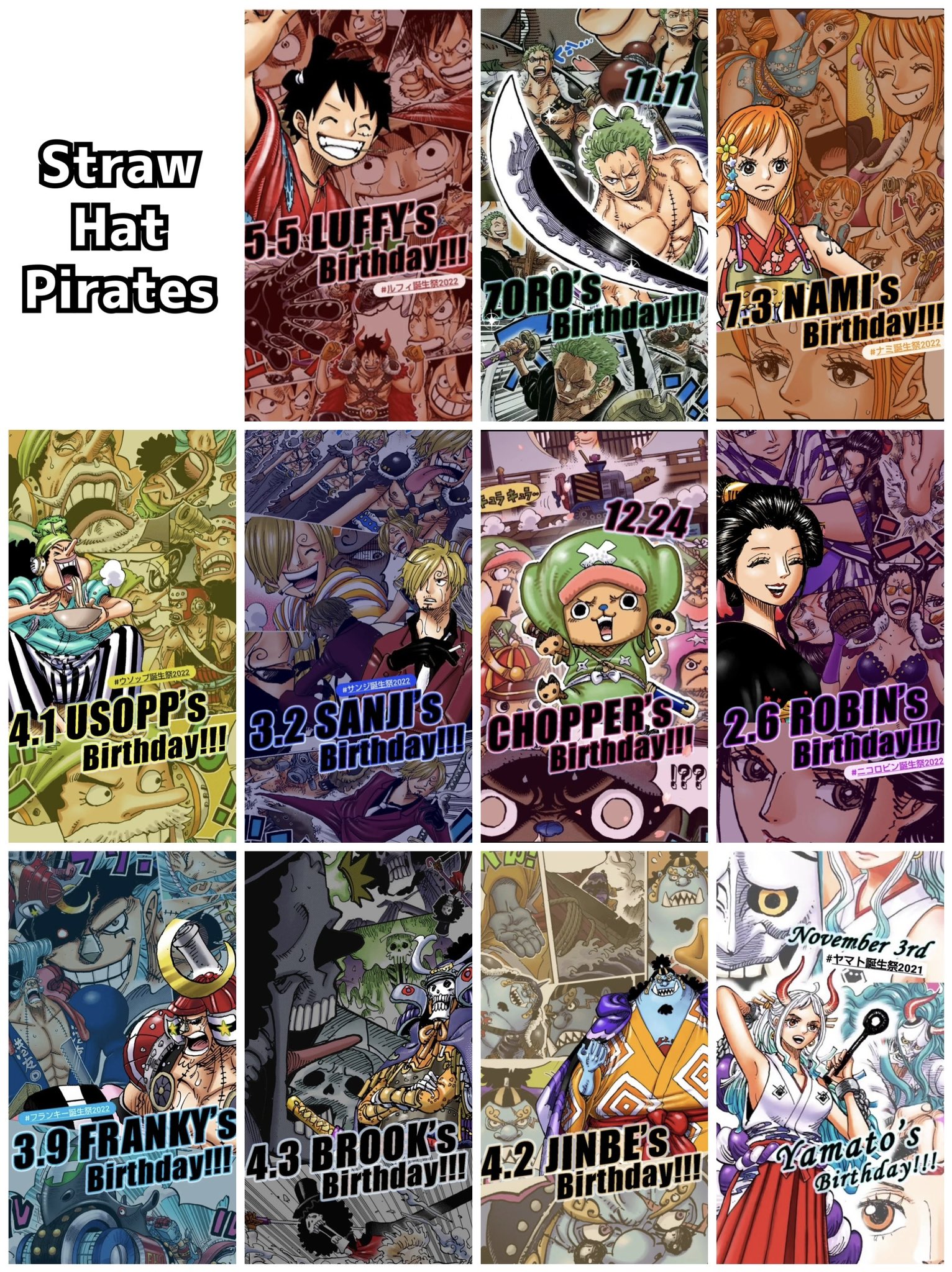 Log ワンピース考察 これで 麦わらの一味 全員分の公式からのバースデー画像が揃った ヤマトはまだ 暫定 だけど この画像が作られてる事の意味はデカいっ 今週の ワンピ T Co Uijmzehkqh Twitter