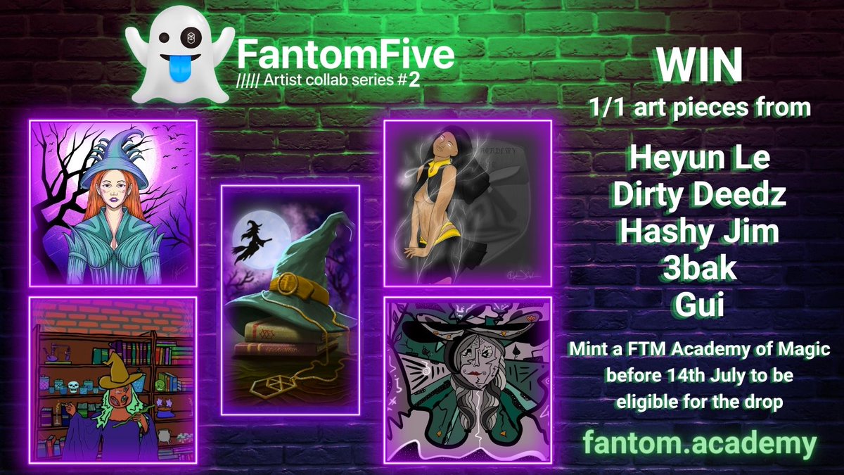 Retweet this post to WIN <a href="/FtmMagicAcademy/">Fantom Academy of Magic (MINT LIVE)</a> cards!

We have 6 Apprentice cards to #Giveaway 

These will auto enter you into the #FantomFive draw to win one of the unique pieces shown

👻FOLLOW <a href="/ArtOnFantom/">FantomFive</a> &amp; <a href="/FtmMagicAcademy/">Fantom Academy of Magic (MINT LIVE)</a> 
👻RETWEET
👻TAG 3 FRIENDS 

Winners announced Wednesday